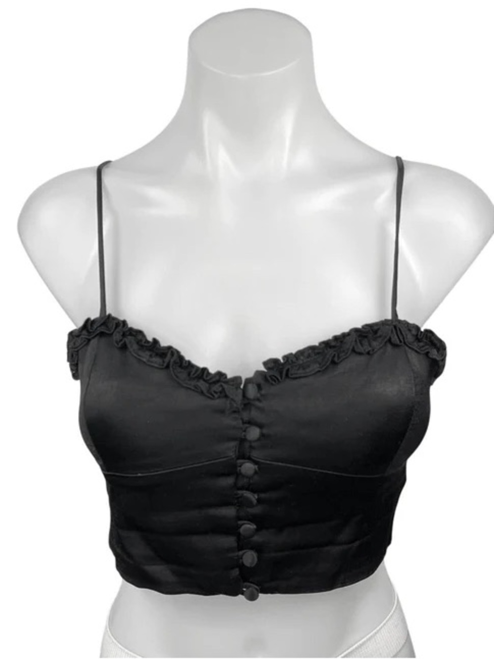 Zara Black Ruffled Button-Front Cropped Cami